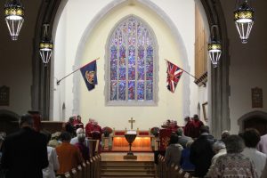 sanctuary of MacNab church with congregation and choir
